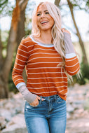 Striped Round Neck Rib-Knit Top