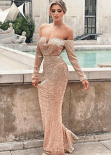 Load image into Gallery viewer, Sequined Off-Shoulder Fishtail Dress
