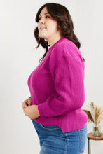 Load image into Gallery viewer, Heimish Losing Track Full Size Hem Detail Rib-Knit Sweater in Magenta
