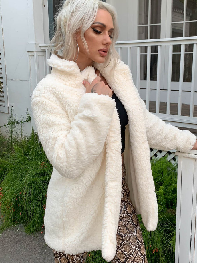 Buttoned Longline Sherpa Jacket