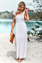 Load image into Gallery viewer, Frill Trim Tie Shoulder Wide Leg Jumpsuit with Pockets

