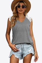 Load image into Gallery viewer, Spliced Lace Curved Hem Blouse
