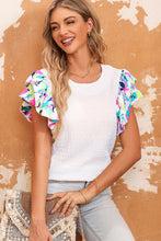 Load image into Gallery viewer, Multicolored Flutter Sleeve Round Neck Blouse
