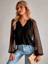 Load image into Gallery viewer, Frill Trim Tie Neck Raglan Sleeve Blouse
