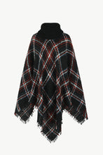 Load image into Gallery viewer, Plaid Turtleneck Fringe Detail Poncho

