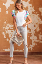 Load image into Gallery viewer, Multicolored Flutter Sleeve Round Neck Blouse
