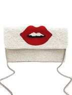 Red Lips Beaded Clutch Bag