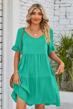Load image into Gallery viewer, V-Neck Flounce Sleeve Tiered Dress
