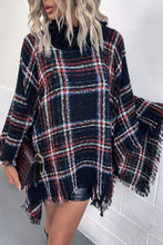 Load image into Gallery viewer, Plaid Turtleneck Fringe Detail Poncho

