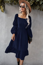 Load image into Gallery viewer, Square Neck Ruffle Hem Long Bubble Sleeve Midi Dress
