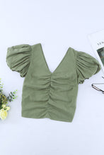 Load image into Gallery viewer, Ruched Short Puff Sleeve Cropped Top
