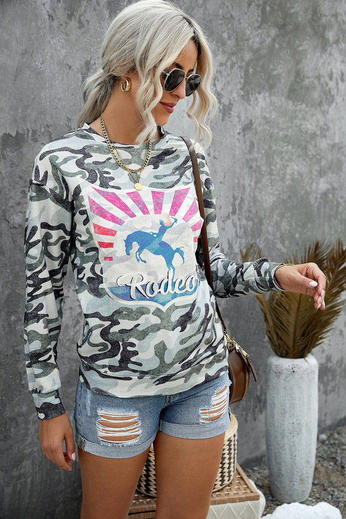 Camouflage Rodeo Graphic Long Sleeve Top