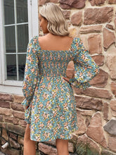 Load image into Gallery viewer, Blue Skies Floral Detail Smocked Neck Flounce Sleeves Mid Dress
