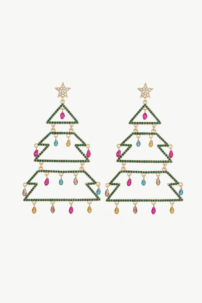 Rhinestone Christmas Tree Drop Earrings