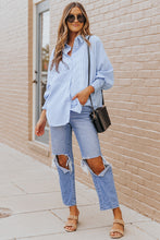 Load image into Gallery viewer, Trendy Pin Striped Collard Dolman Button down Shirt
