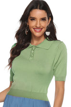 Load image into Gallery viewer, Buttoned Collared Neck Short Sleeve Knit Top
