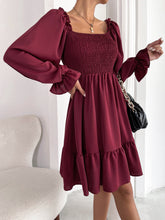 Load image into Gallery viewer, Smocked Square Neck Flounce Sleeve Dress
