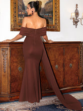 Load image into Gallery viewer, Gathered Detail Cascading Off-Shoulder Fishtail Dress
