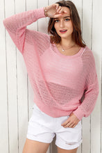Load image into Gallery viewer, Double Take Openwork Round Neck Dropped Shoulder Knit Top
