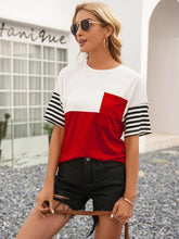 Load image into Gallery viewer, Striped Color Block Round Neck Tee
