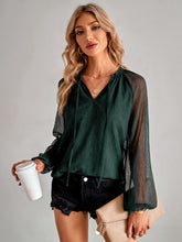 Load image into Gallery viewer, Frill Trim Tie Neck Raglan Sleeve Blouse
