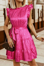 Load image into Gallery viewer, Leopard Tie Belt Tiered Dress
