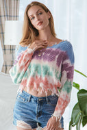 Tie Dye Raw Hem Dropped Shoulder Sweater