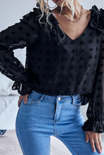 Load image into Gallery viewer, Swiss Dot Ruffled Shoulder Blouse
