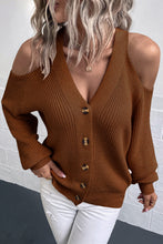 Load image into Gallery viewer, Cold-Shoulder Button-Up Rib-Knit Cardigan
