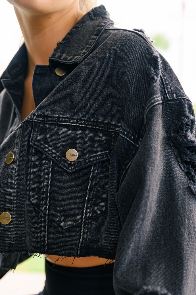 Distressed Cropped Jacket in Black | DIBS 833