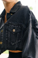 Distressed Cropped Jacket in Black | DIBS 833