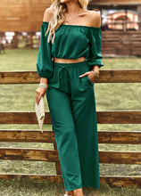 Load image into Gallery viewer, Off-Shoulder Blouse and Drawstring Waist Pants Set
