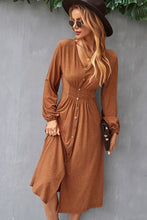 Load image into Gallery viewer, Decorative Buttons V-Neck Elastic Waist Knitted Dress
