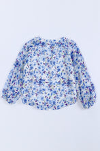 Load image into Gallery viewer, Girls Printed Notched Neck Puff Sleeve Blouse
