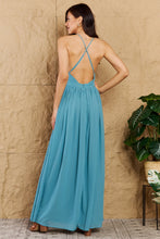 Load image into Gallery viewer, OneTheLand Captivating Muse Open Crossback Maxi Dress in Turquoise
