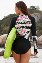 Load image into Gallery viewer, Floral Striped Patchwork Rashguard One-piece
