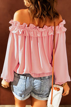 Load image into Gallery viewer, Pink Puff Sleeve Ruffled Off Shoulder Blouse
