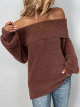 Load image into Gallery viewer, Off-Shoulder Fold-Over Fuzzy Sweater
