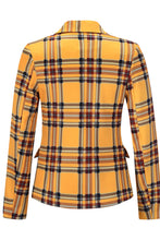 Load image into Gallery viewer, Plaid Buttoned Tulip Hem Blazer
