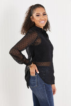 Load image into Gallery viewer, HYFVE Living for Love Swiss Dot Sheer Button-Up Shirt
