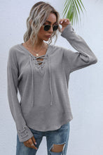Load image into Gallery viewer, Lace-Up V-Neck Ribbed Top
