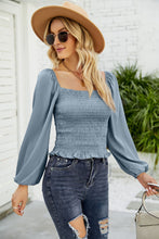Load image into Gallery viewer, Frill Hem Smocked Balloon Sleeve Blouse

