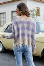 Load image into Gallery viewer, Plaid Frayed Trim V-Neck Sweater
