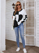Load image into Gallery viewer, Contrast Heart Pattern Rib-Knit Sweater
