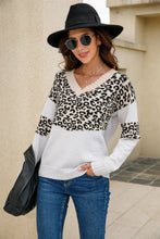 Load image into Gallery viewer, Leopard Color Block V-Neck Knit Pullover
