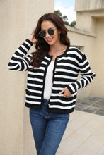 Load image into Gallery viewer, Striped Button Down Round Neck Cardigan
