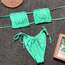 Load image into Gallery viewer, Frill Trim Ruched Bikini Set
