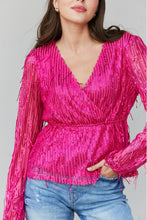 Load image into Gallery viewer, Andree by Unit Full Size Sequined Fringe Peplum Top
