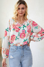 Load image into Gallery viewer, Floral Notched Neck Long Sleeve Blouse
