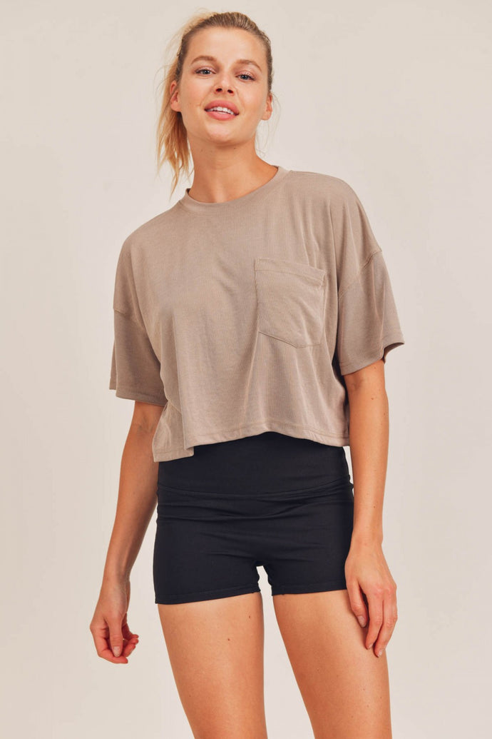 BOXY POCKET CROPPED SHIRT in KHAKI | DIBS 794